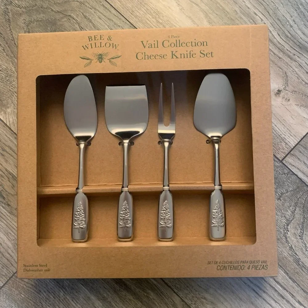 NWT BEE & WILLOW VAIL‎ COLLECTION 4 PIECE STAINLESS STEEL CHEESE KNIFE SET